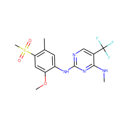 CNc1nc(Nc2cc(C)c(S(C)(=O)=O)cc2OC)ncc1C(F)(F)F ZINC000205665724