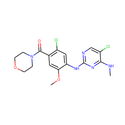 CNc1nc(Nc2cc(Cl)c(C(=O)N3CCOCC3)cc2OC)ncc1Cl ZINC000147721350