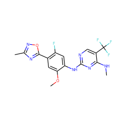 CNc1nc(Nc2cc(F)c(-c3nc(C)no3)cc2OC)ncc1C(F)(F)F ZINC000169704318