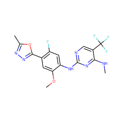 CNc1nc(Nc2cc(F)c(-c3nnc(C)o3)cc2OC)ncc1C(F)(F)F ZINC000169704348