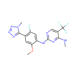 CNc1nc(Nc2cc(F)c(-c3nnnn3C)cc2OC)ncc1C(F)(F)F ZINC000169704337