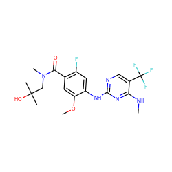 CNc1nc(Nc2cc(F)c(C(=O)N(C)CC(C)(C)O)cc2OC)ncc1C(F)(F)F ZINC000169705147