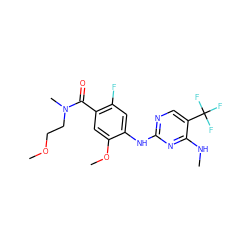 CNc1nc(Nc2cc(F)c(C(=O)N(C)CCOC)cc2OC)ncc1C(F)(F)F ZINC000169705195