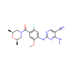 CNc1nc(Nc2cc(F)c(C(=O)N3C[C@H](C)O[C@H](C)C3)cc2OC)ncc1C#N ZINC000147693580