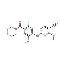 CNc1nc(Nc2cc(F)c(C(=O)N3CCOCC3)cc2OC)ncc1C#N ZINC000169705203