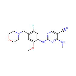 CNc1nc(Nc2cc(F)c(CN3CCOCC3)cc2OC)ncc1C#N ZINC000205925963