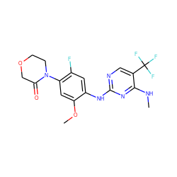 CNc1nc(Nc2cc(F)c(N3CCOCC3=O)cc2OC)ncc1C(F)(F)F ZINC000205903390