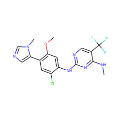 CNc1nc(Nc2cc(OC)c(-c3cncn3C)cc2Cl)ncc1C(F)(F)F ZINC000169704336