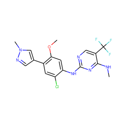 CNc1nc(Nc2cc(OC)c(-c3cnn(C)c3)cc2Cl)ncc1C(F)(F)F ZINC000169704351