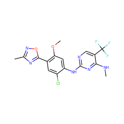 CNc1nc(Nc2cc(OC)c(-c3nc(C)no3)cc2Cl)ncc1C(F)(F)F ZINC000169704350