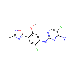 CNc1nc(Nc2cc(OC)c(-c3nc(C)no3)cc2Cl)ncc1Cl ZINC000169704355