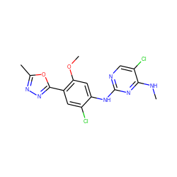 CNc1nc(Nc2cc(OC)c(-c3nnc(C)o3)cc2Cl)ncc1Cl ZINC000169704356