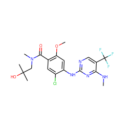 CNc1nc(Nc2cc(OC)c(C(=O)N(C)CC(C)(C)O)cc2Cl)ncc1C(F)(F)F ZINC000169705110