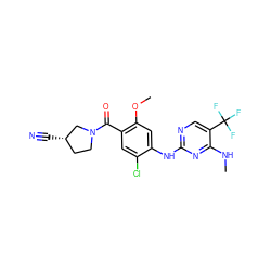 CNc1nc(Nc2cc(OC)c(C(=O)N3CC[C@H](C#N)C3)cc2Cl)ncc1C(F)(F)F ZINC000147707582