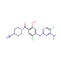 CNc1nc(Nc2cc(OC)c(C(=O)N3CCC(C#N)CC3)cc2Cl)ncc1Cl ZINC000147709470