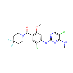 CNc1nc(Nc2cc(OC)c(C(=O)N3CCC(F)(F)CC3)cc2Cl)ncc1Cl ZINC000169705089