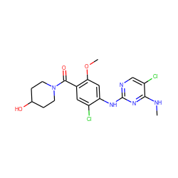 CNc1nc(Nc2cc(OC)c(C(=O)N3CCC(O)CC3)cc2Cl)ncc1Cl ZINC000147713546