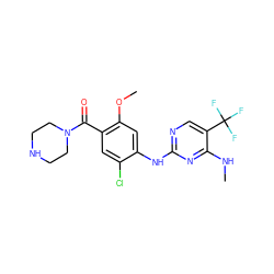 CNc1nc(Nc2cc(OC)c(C(=O)N3CCNCC3)cc2Cl)ncc1C(F)(F)F ZINC000169705107