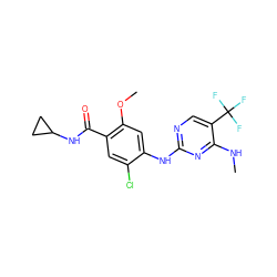 CNc1nc(Nc2cc(OC)c(C(=O)NC3CC3)cc2Cl)ncc1C(F)(F)F ZINC000169705097