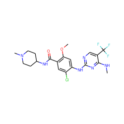 CNc1nc(Nc2cc(OC)c(C(=O)NC3CCN(C)CC3)cc2Cl)ncc1C(F)(F)F ZINC000169705104