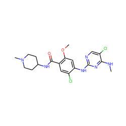 CNc1nc(Nc2cc(OC)c(C(=O)NC3CCN(C)CC3)cc2Cl)ncc1Cl ZINC000169705098