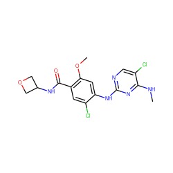 CNc1nc(Nc2cc(OC)c(C(=O)NC3COC3)cc2Cl)ncc1Cl ZINC000169705096