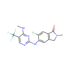 CNc1nc(Nc2cc3c(cc2Cl)C(=O)N(C)C3)ncc1C(F)(F)F ZINC000169704566