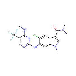 CNc1nc(Nc2cc3c(cc2Cl)c(C(=O)N(C)C)cn3C)ncc1C(F)(F)F ZINC000169704582