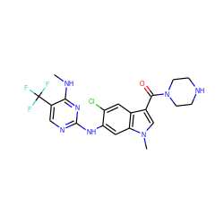 CNc1nc(Nc2cc3c(cc2Cl)c(C(=O)N2CCNCC2)cn3C)ncc1C(F)(F)F ZINC000169704583