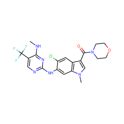 CNc1nc(Nc2cc3c(cc2Cl)c(C(=O)N2CCOCC2)cn3C)ncc1C(F)(F)F ZINC000169704578