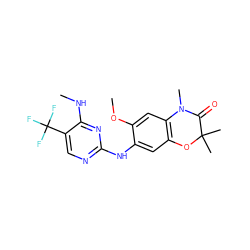 CNc1nc(Nc2cc3c(cc2OC)N(C)C(=O)C(C)(C)O3)ncc1C(F)(F)F ZINC000169704569