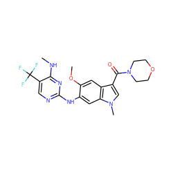 CNc1nc(Nc2cc3c(cc2OC)c(C(=O)N2CCOCC2)cn3C)ncc1C(F)(F)F ZINC000169704585