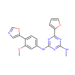 CNc1nc(Nc2ccc(-c3cnco3)c(OC)c2)nc(-c2ccco2)n1 ZINC000012354263