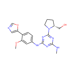 CNc1nc(Nc2ccc(-c3cnco3)c(OC)c2)nc(N2CCC[C@@H]2CO)n1 ZINC000013445192