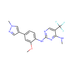 CNc1nc(Nc2ccc(-c3cnn(C)c3)cc2OC)ncc1C(F)(F)F ZINC000169704315