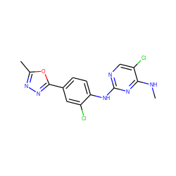 CNc1nc(Nc2ccc(-c3nnc(C)o3)cc2Cl)ncc1Cl ZINC000169704352