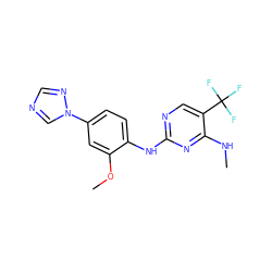 CNc1nc(Nc2ccc(-n3cncn3)cc2OC)ncc1C(F)(F)F ZINC000169704313