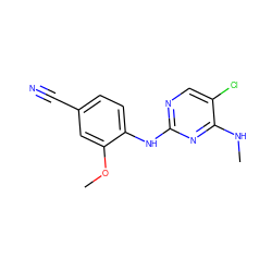 CNc1nc(Nc2ccc(C#N)cc2OC)ncc1Cl ZINC000205925829