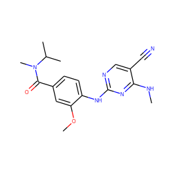 CNc1nc(Nc2ccc(C(=O)N(C)C(C)C)cc2OC)ncc1C#N ZINC000169705126