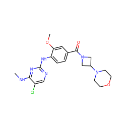 CNc1nc(Nc2ccc(C(=O)N3CC(N4CCOCC4)C3)cc2OC)ncc1Cl ZINC000169705067