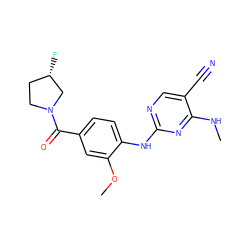 CNc1nc(Nc2ccc(C(=O)N3CC[C@H](F)C3)cc2OC)ncc1C#N ZINC000147712899