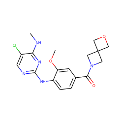 CNc1nc(Nc2ccc(C(=O)N3CC4(COC4)C3)cc2OC)ncc1Cl ZINC000169705115