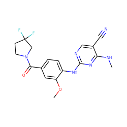 CNc1nc(Nc2ccc(C(=O)N3CCC(F)(F)C3)cc2OC)ncc1C#N ZINC000169705125