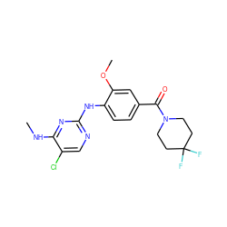 CNc1nc(Nc2ccc(C(=O)N3CCC(F)(F)CC3)cc2OC)ncc1Cl ZINC000169705020