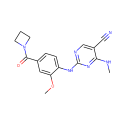 CNc1nc(Nc2ccc(C(=O)N3CCC3)cc2OC)ncc1C#N ZINC000149113113