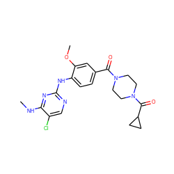 CNc1nc(Nc2ccc(C(=O)N3CCN(C(=O)C4CC4)CC3)cc2OC)ncc1Cl ZINC000148807899