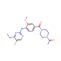 CNc1nc(Nc2ccc(C(=O)N3CCN(C(C)=O)CC3)cc2OC)ncc1Cl ZINC000169705021