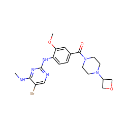 CNc1nc(Nc2ccc(C(=O)N3CCN(C4COC4)CC3)cc2OC)ncc1Br ZINC000169705056