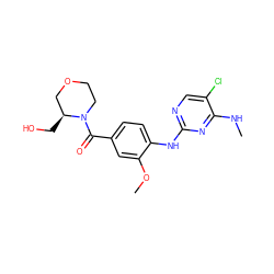 CNc1nc(Nc2ccc(C(=O)N3CCOC[C@@H]3CO)cc2OC)ncc1Cl ZINC000147699808