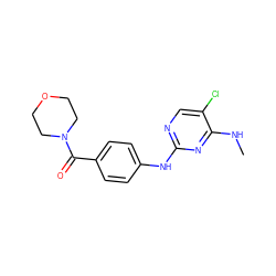 CNc1nc(Nc2ccc(C(=O)N3CCOCC3)cc2)ncc1Cl ZINC000095554513